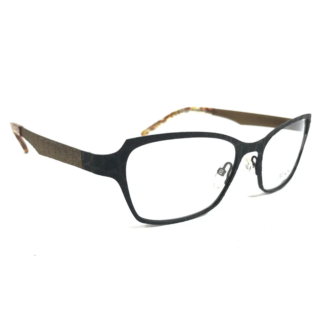 J.F. Rey Eyeglasses Frames JF2602 0059 Black Gilded Gold Lizard Print 55-18-130